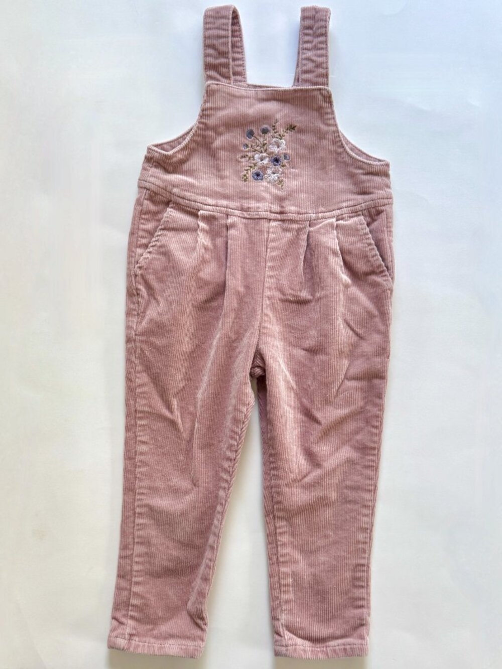 Jamie Kay Embroidered Floral Corduroy Overalls Pink 2T